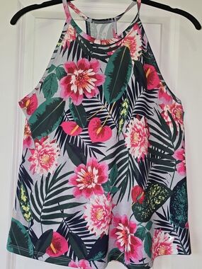 Old Navy Tropical Floral Halter Tank - Pink & Green